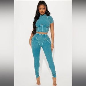 Jaime Short Sleeve Legging Set - Teal